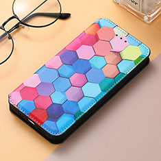 Leather Case Stands Fashionable Pattern Flip Cover Holder S04D for Samsung Galaxy S21 Ultra 5G Blue