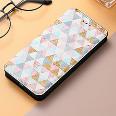 Leather Case Stands Fashionable Pattern Flip Cover Holder S04D for Samsung Galaxy S21 Ultra 5G White