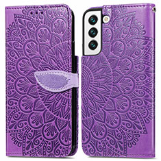 Leather Case Stands Fashionable Pattern Flip Cover Holder S04D for Samsung Galaxy S22 5G Purple