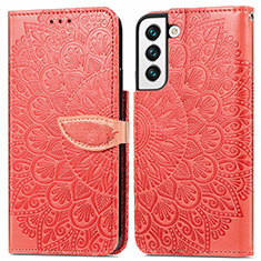 Leather Case Stands Fashionable Pattern Flip Cover Holder S04D for Samsung Galaxy S22 5G Red