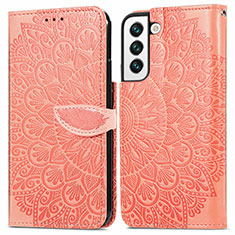 Leather Case Stands Fashionable Pattern Flip Cover Holder S04D for Samsung Galaxy S22 Plus 5G Orange