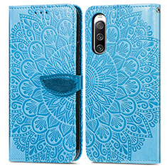 Leather Case Stands Fashionable Pattern Flip Cover Holder S04D for Sony Xperia 10 IV Blue