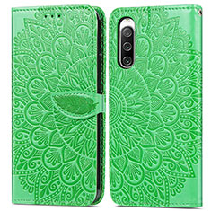 Leather Case Stands Fashionable Pattern Flip Cover Holder S04D for Sony Xperia 10 IV Green