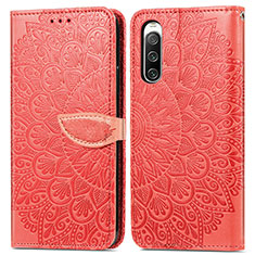 Leather Case Stands Fashionable Pattern Flip Cover Holder S04D for Sony Xperia 10 IV Red