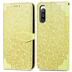 Leather Case Stands Fashionable Pattern Flip Cover Holder S04D for Sony Xperia 10 IV Yellow