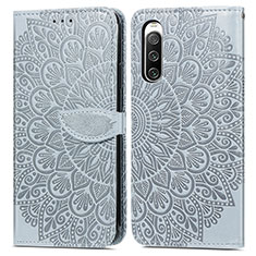 Leather Case Stands Fashionable Pattern Flip Cover Holder S04D for Sony Xperia 10 V Gray