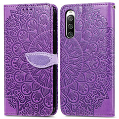 Leather Case Stands Fashionable Pattern Flip Cover Holder S04D for Sony Xperia 10 V Purple
