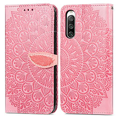 Leather Case Stands Fashionable Pattern Flip Cover Holder S04D for Sony Xperia 10 V Rose Gold