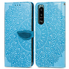 Leather Case Stands Fashionable Pattern Flip Cover Holder S04D for Sony Xperia 5 III Blue