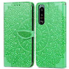 Leather Case Stands Fashionable Pattern Flip Cover Holder S04D for Sony Xperia 5 IV Green