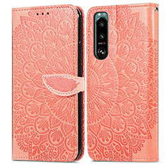 Leather Case Stands Fashionable Pattern Flip Cover Holder S04D for Sony Xperia 5 IV Orange
