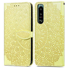 Leather Case Stands Fashionable Pattern Flip Cover Holder S04D for Sony Xperia 5 IV Yellow