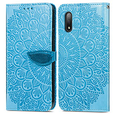Leather Case Stands Fashionable Pattern Flip Cover Holder S04D for Sony Xperia Ace II Blue