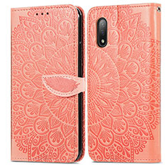 Leather Case Stands Fashionable Pattern Flip Cover Holder S04D for Sony Xperia Ace II Orange