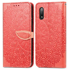 Leather Case Stands Fashionable Pattern Flip Cover Holder S04D for Sony Xperia Ace II Red