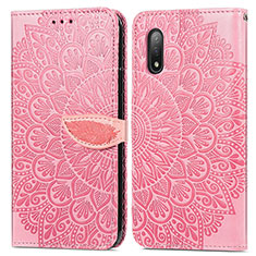 Leather Case Stands Fashionable Pattern Flip Cover Holder S04D for Sony Xperia Ace II Rose Gold