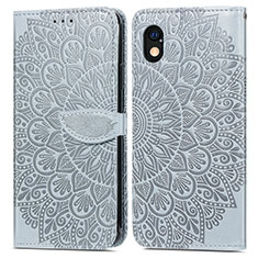 Leather Case Stands Fashionable Pattern Flip Cover Holder S04D for Sony Xperia Ace III Gray