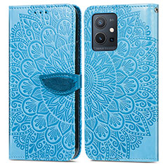 Leather Case Stands Fashionable Pattern Flip Cover Holder S04D for Vivo iQOO Z6 5G Blue