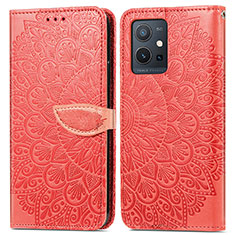 Leather Case Stands Fashionable Pattern Flip Cover Holder S04D for Vivo iQOO Z6 5G Red