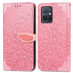 Leather Case Stands Fashionable Pattern Flip Cover Holder S04D for Vivo iQOO Z6 5G Rose Gold