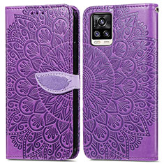 Leather Case Stands Fashionable Pattern Flip Cover Holder S04D for Vivo V20 (2021) Purple