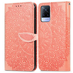 Leather Case Stands Fashionable Pattern Flip Cover Holder S04D for Vivo V21 5G Orange