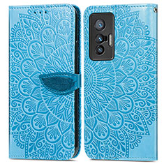 Leather Case Stands Fashionable Pattern Flip Cover Holder S04D for Vivo X70 5G Blue