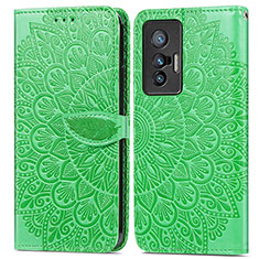 Leather Case Stands Fashionable Pattern Flip Cover Holder S04D for Vivo X70 5G Green