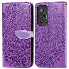 Leather Case Stands Fashionable Pattern Flip Cover Holder S04D for Vivo X70 5G Purple
