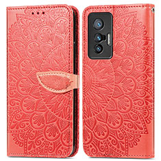 Leather Case Stands Fashionable Pattern Flip Cover Holder S04D for Vivo X70 5G Red