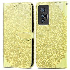 Leather Case Stands Fashionable Pattern Flip Cover Holder S04D for Vivo X70 5G Yellow