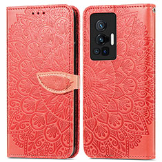 Leather Case Stands Fashionable Pattern Flip Cover Holder S04D for Vivo X70 Pro 5G Red