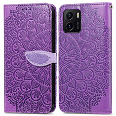 Leather Case Stands Fashionable Pattern Flip Cover Holder S04D for Vivo Y01 Purple