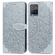 Leather Case Stands Fashionable Pattern Flip Cover Holder S04D for Vivo Y21 Gray
