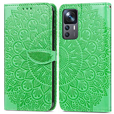 Leather Case Stands Fashionable Pattern Flip Cover Holder S04D for Xiaomi Mi 12T 5G Green