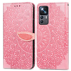 Leather Case Stands Fashionable Pattern Flip Cover Holder S04D for Xiaomi Mi 12T 5G Rose Gold