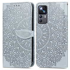 Leather Case Stands Fashionable Pattern Flip Cover Holder S04D for Xiaomi Mi 12T Pro 5G Gray