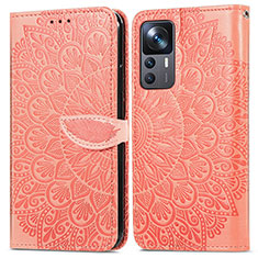 Leather Case Stands Fashionable Pattern Flip Cover Holder S04D for Xiaomi Mi 12T Pro 5G Orange