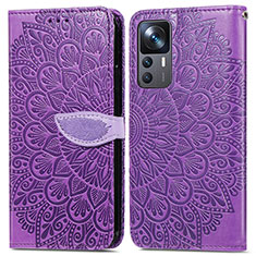 Leather Case Stands Fashionable Pattern Flip Cover Holder S04D for Xiaomi Mi 12T Pro 5G Purple