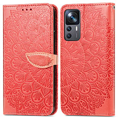 Leather Case Stands Fashionable Pattern Flip Cover Holder S04D for Xiaomi Mi 12T Pro 5G Red