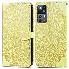 Leather Case Stands Fashionable Pattern Flip Cover Holder S04D for Xiaomi Mi 12T Pro 5G Yellow