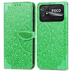 Leather Case Stands Fashionable Pattern Flip Cover Holder S04D for Xiaomi Poco C40 Green