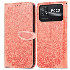 Leather Case Stands Fashionable Pattern Flip Cover Holder S04D for Xiaomi Poco C40 Orange