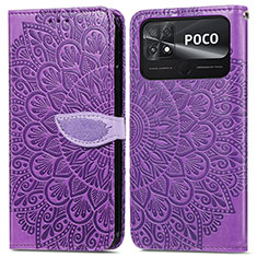 Leather Case Stands Fashionable Pattern Flip Cover Holder S04D for Xiaomi Poco C40 Purple