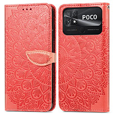 Leather Case Stands Fashionable Pattern Flip Cover Holder S04D for Xiaomi Poco C40 Red