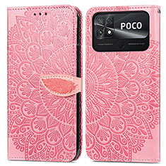 Leather Case Stands Fashionable Pattern Flip Cover Holder S04D for Xiaomi Poco C40 Rose Gold
