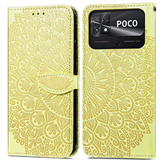 Leather Case Stands Fashionable Pattern Flip Cover Holder S04D for Xiaomi Poco C40 Yellow