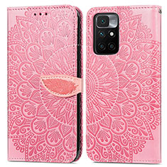 Leather Case Stands Fashionable Pattern Flip Cover Holder S04D for Xiaomi Redmi 10 4G Rose Gold