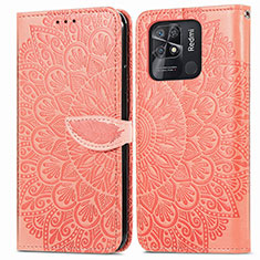 Leather Case Stands Fashionable Pattern Flip Cover Holder S04D for Xiaomi Redmi 10 Power Orange