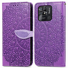 Leather Case Stands Fashionable Pattern Flip Cover Holder S04D for Xiaomi Redmi 10C 4G Purple